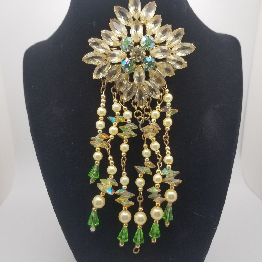 Vintage AB Glass Rhinestones trailing brooch